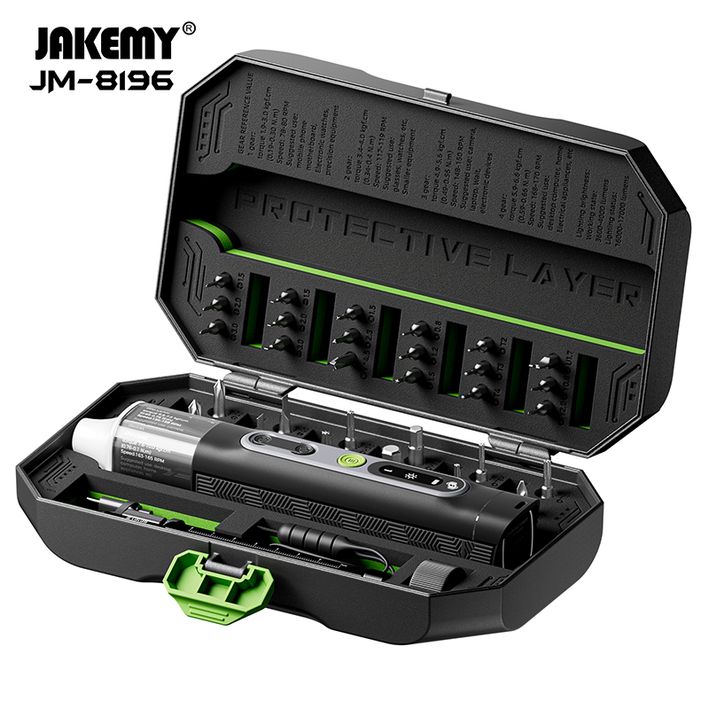 Home Automation System Diy - JAKEMY JM-8196 ไขควงแม่เหล็กไฟฟ้าชุด 4 เกียร์แรงบิดไขควงไร้สายพร้อมที่จับสําหรับซ่อมอิเล็กทรอนิกส์